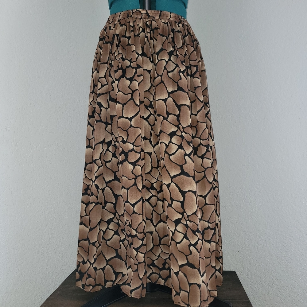 Lightweight Leopard Print Long Women's Skirt Chiffon Summer Beach Pleaded Elasti